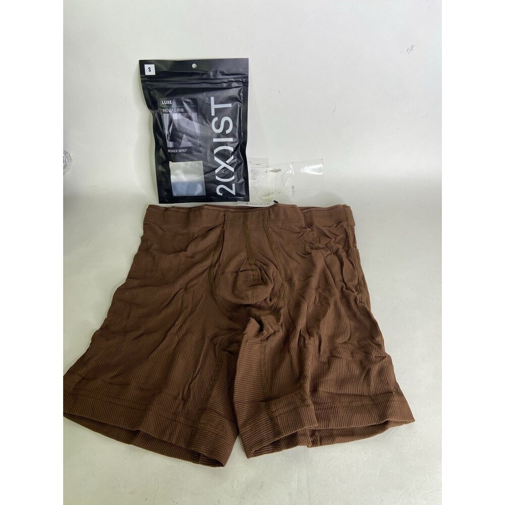 2xist Modal Luxe Rib Boxer Brief 6in Underwear Mocha Brown Mens Size S